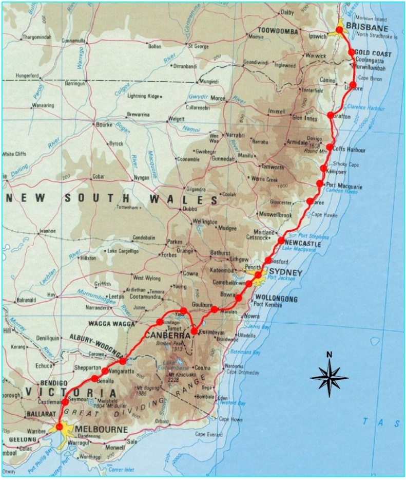BRISBANE-MELBOURNE MAP BRISBANE-MELBOURNE MAP